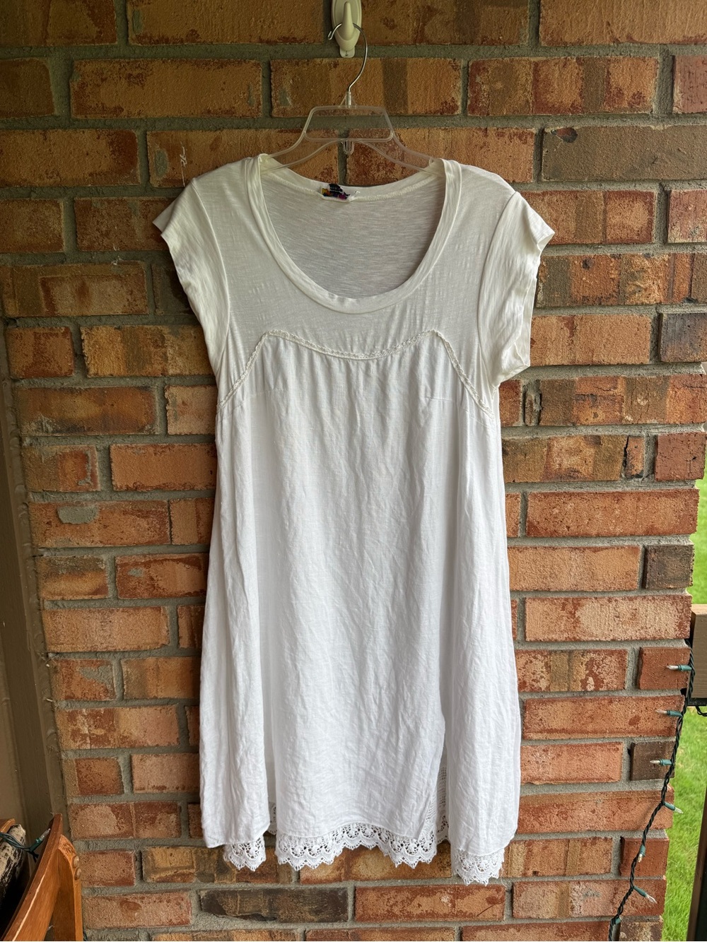 Laamia Made in Italy White 100% Cotton Short Sleeve Midi Dress Medium Lace Trim